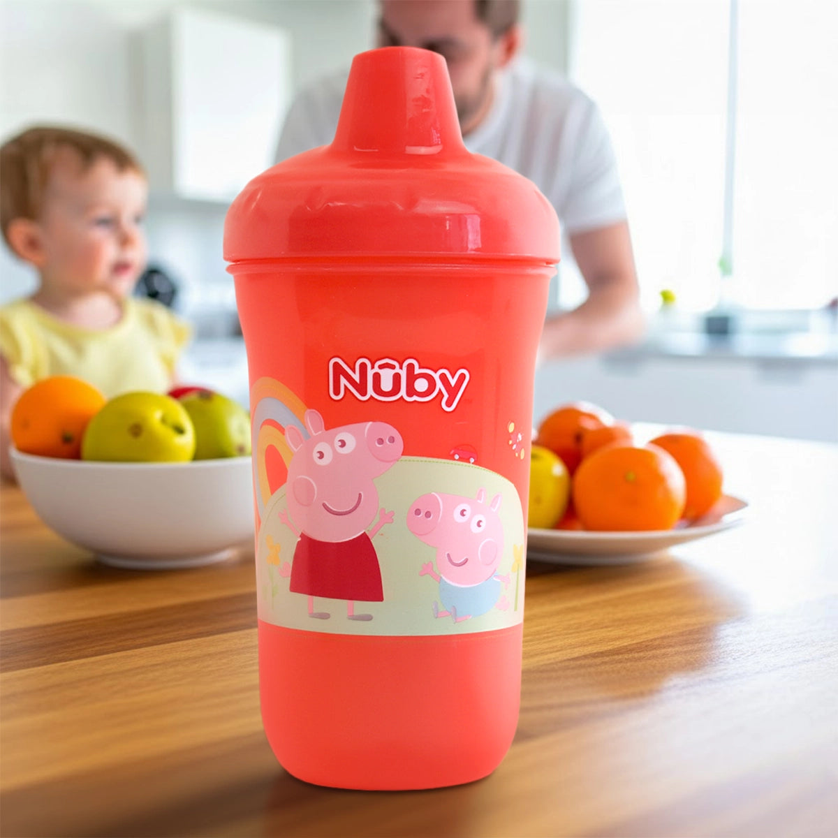 Vaso Entrenador Antiderrames Nuby, Pepa Pig, Color Rojo, 300 ml