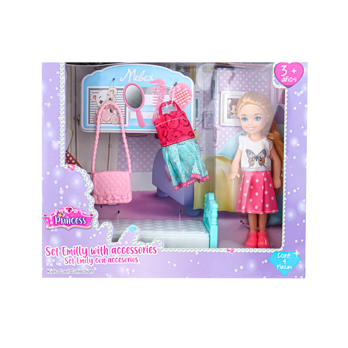 Set de Muñeca Emily con Accesorios, 4 pzas