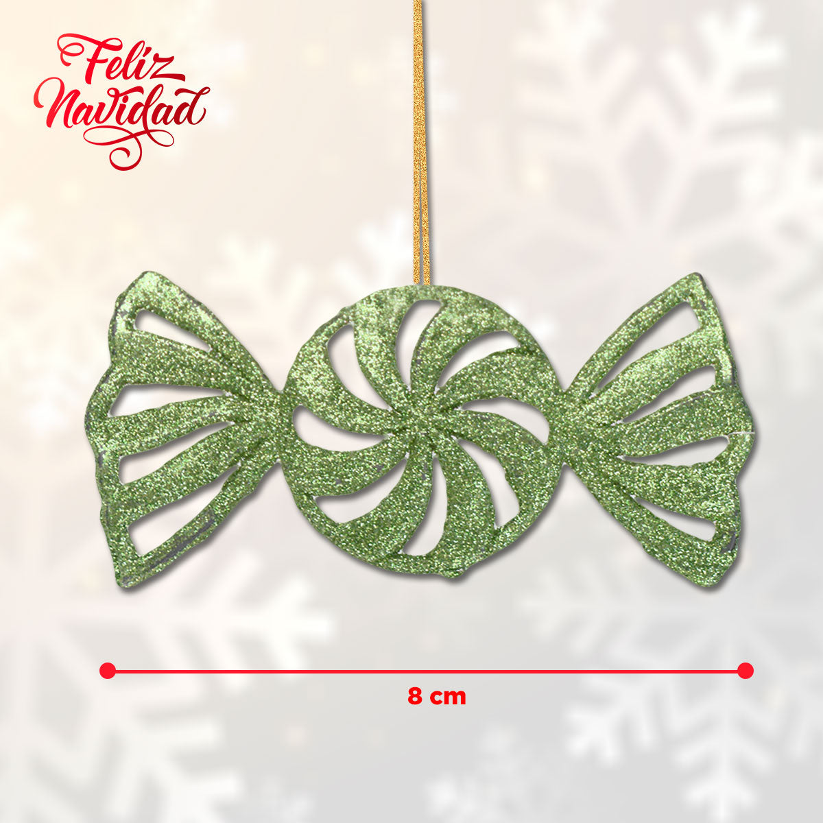 Caramelos Decorativos con Diamantina Color Lima, 3 piezas.