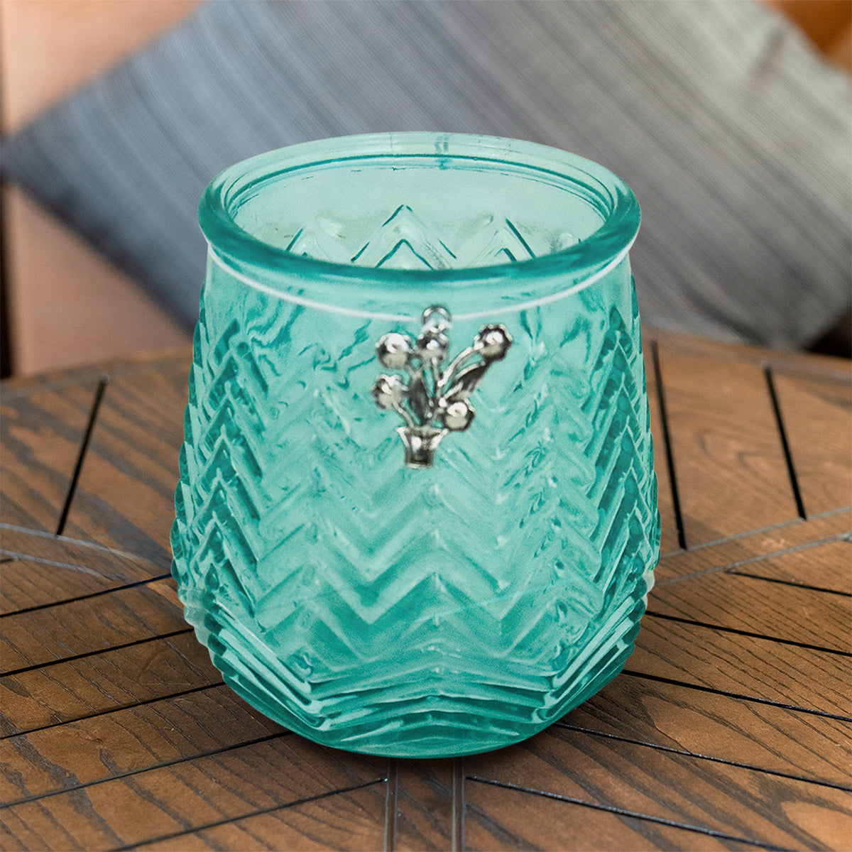 Portavelas de Cristal, Color Aqua