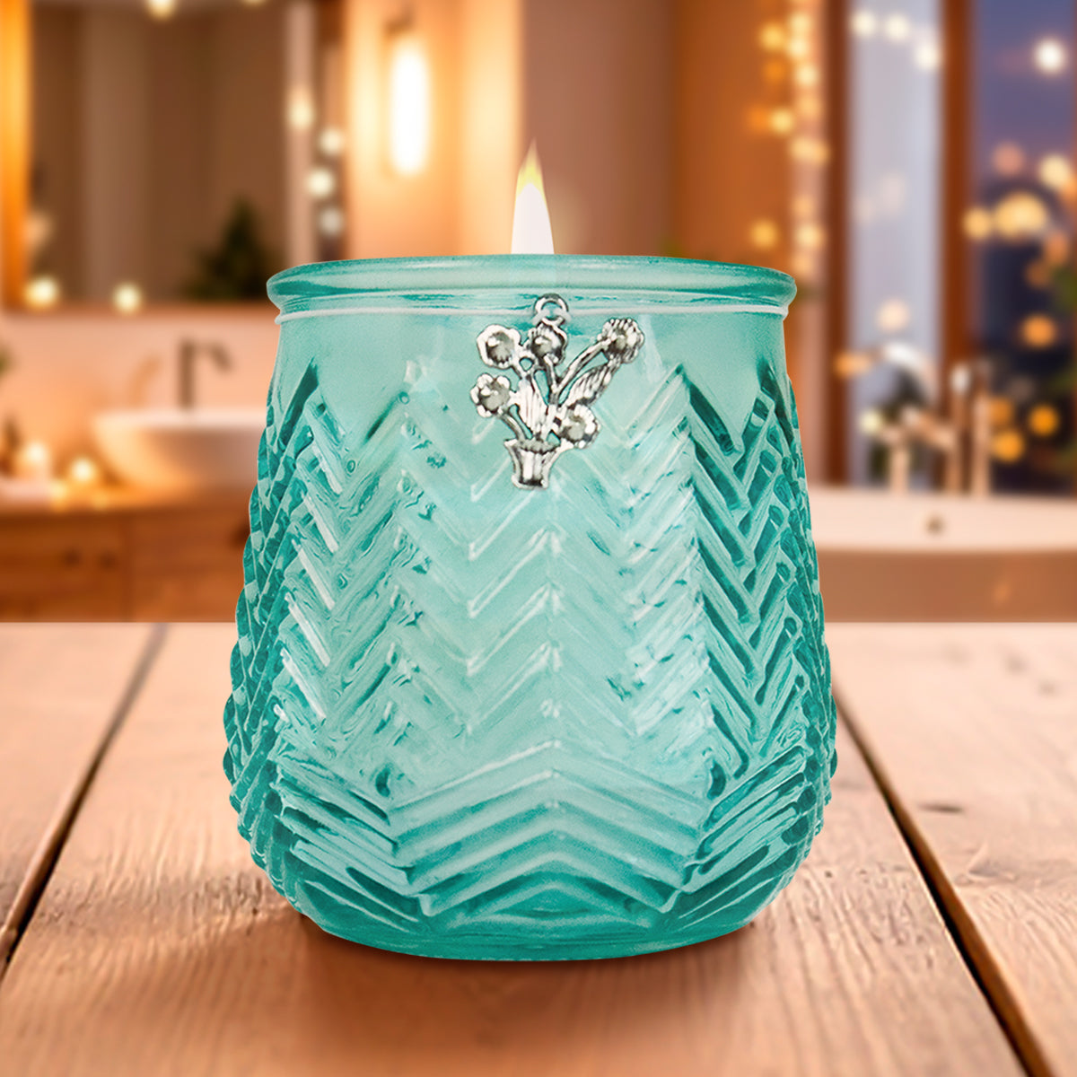 Portavelas de Cristal, Color Aqua