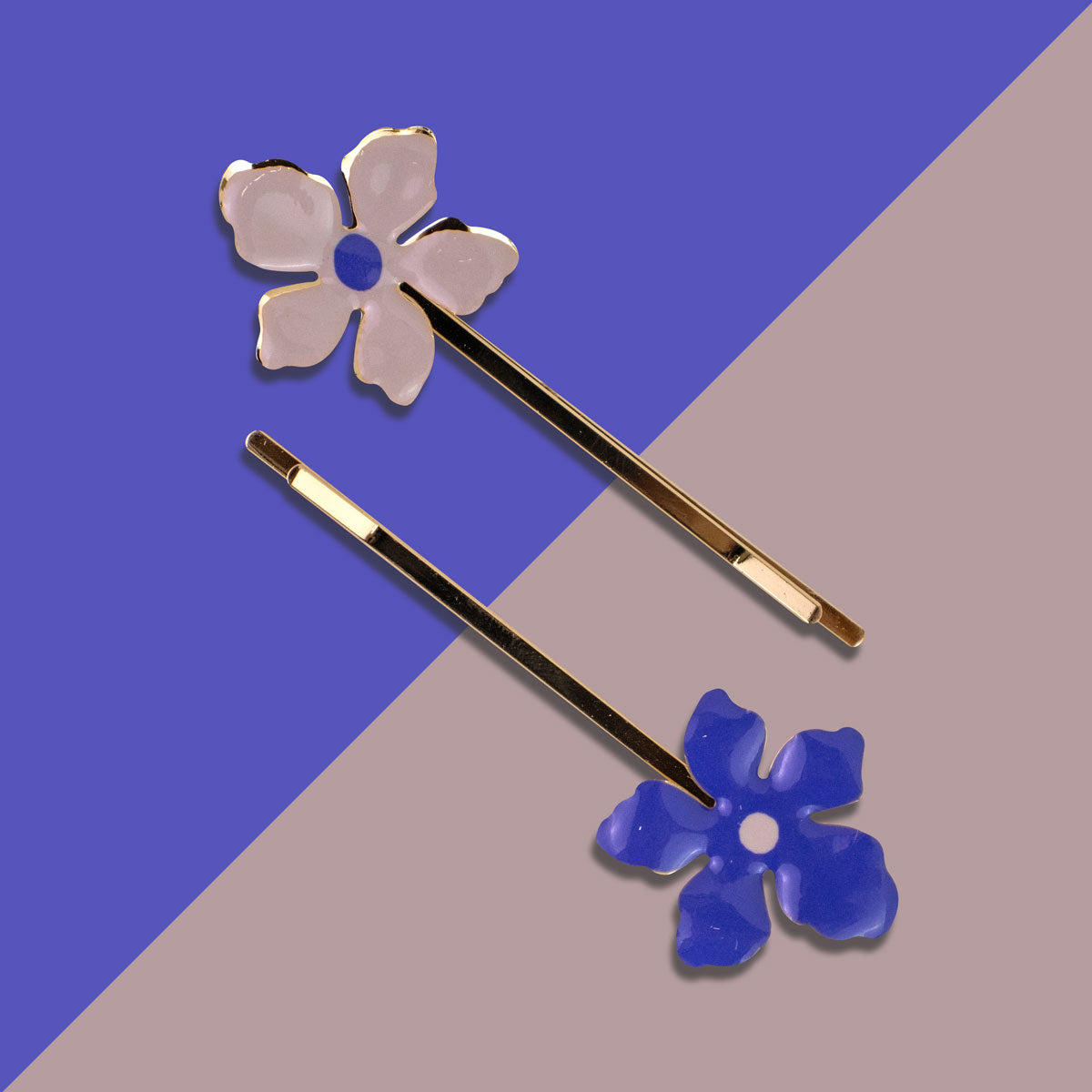 Broches para el Cabello con Diseño de Flores color Morado con Beige