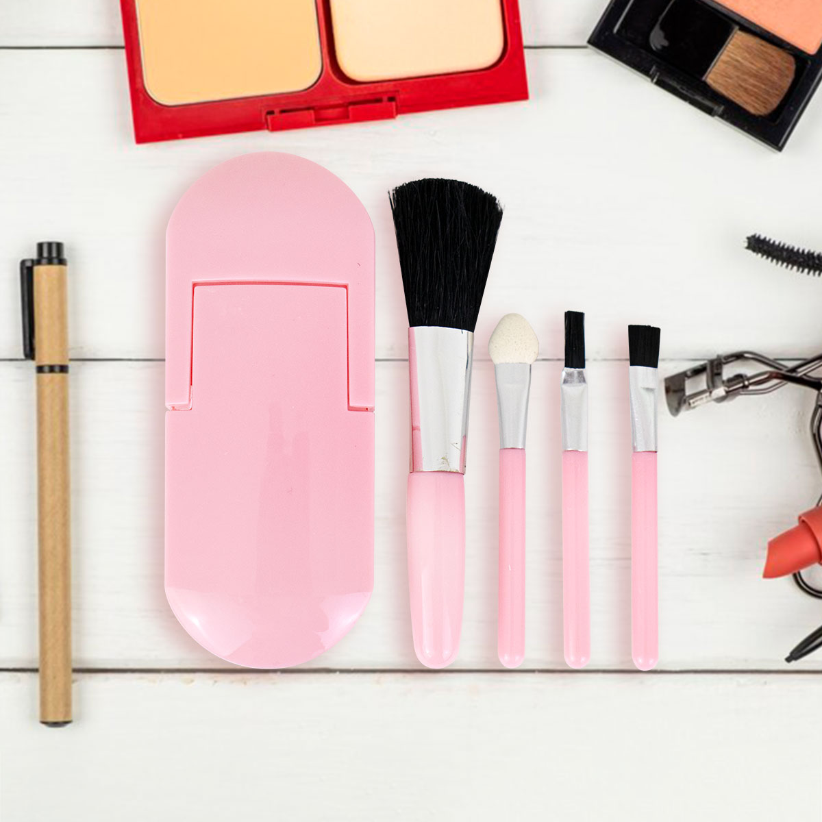 Set de Brochas para Maquillaje color Rosa 5 piezas
