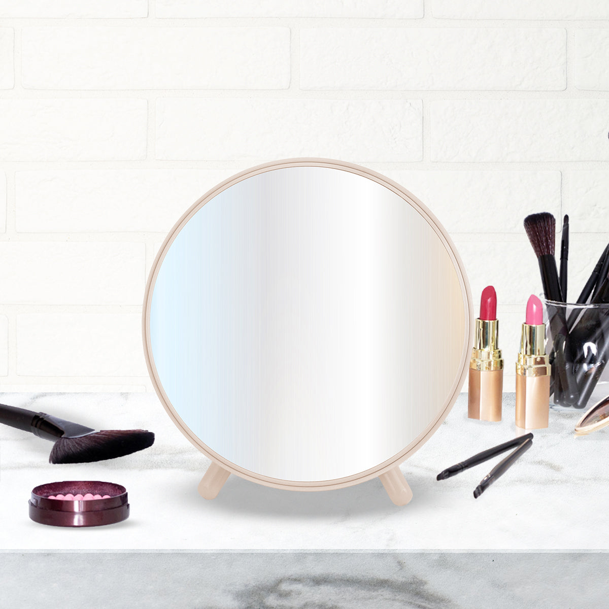 Espejo Ovalado con Base color Beige para Tocador 17x18cm