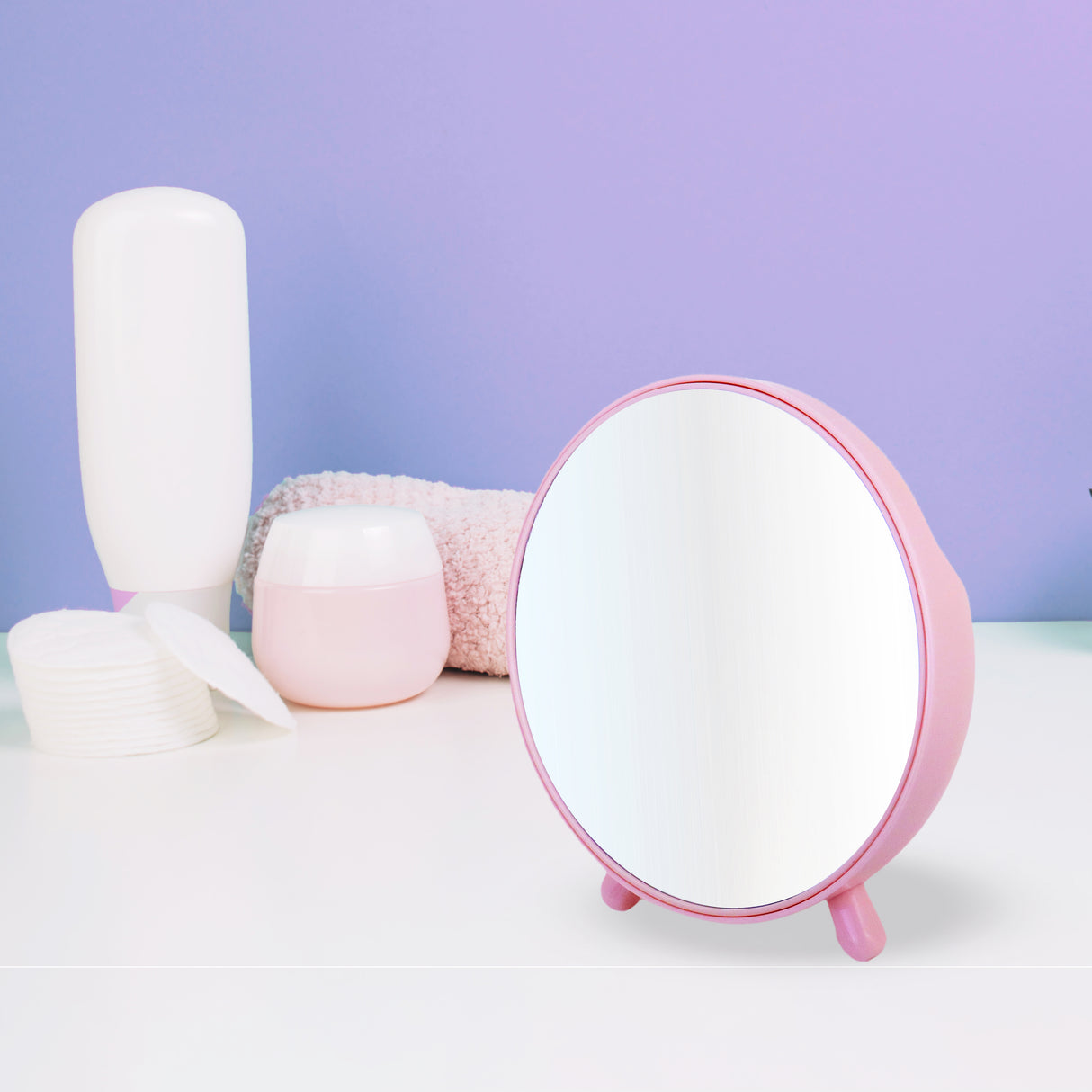 Espejo Ovalado con Base color Rosa para Tocador 17x18cm