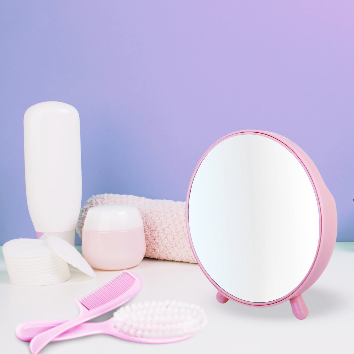 Espejo Ovalado con Base color Rosa para Tocador 17x18cm