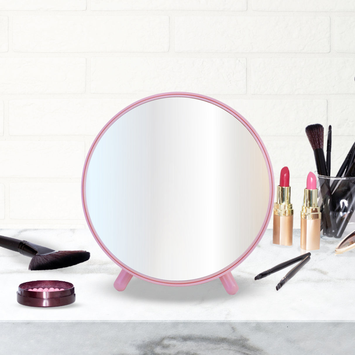 Espejo Ovalado con Base color Rosa para Tocador 17x18cm
