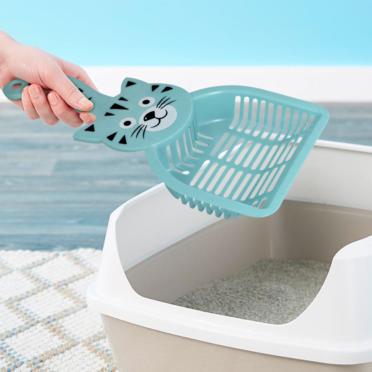 Recogedor de Arena para Gatos, Diseño Tigre, Color Azul