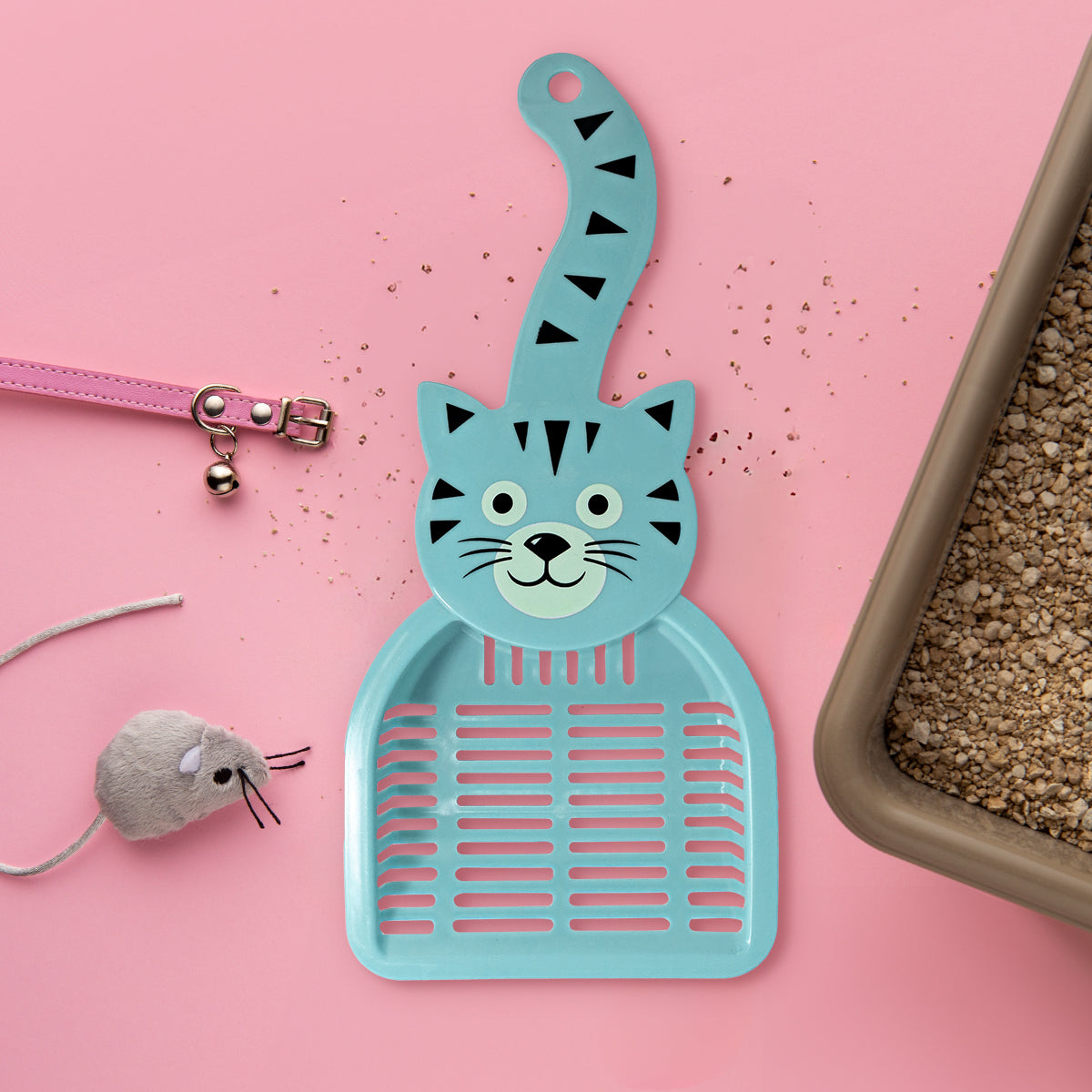 Recogedor de Arena para Gatos, Diseño Tigre, Color Azul