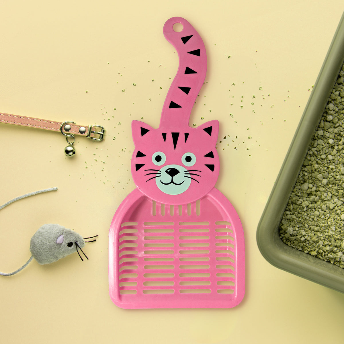 Recogedor de Arena para Gatos, Diseño Tigre, Color Rosa