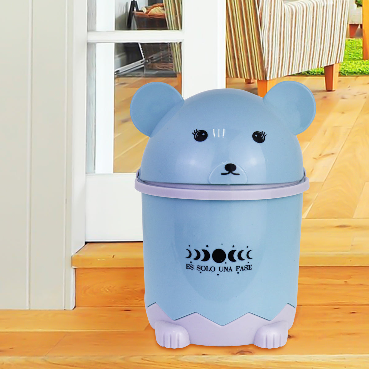 Basurero con Tapa de Plástico en Forma de Ratón color Azul