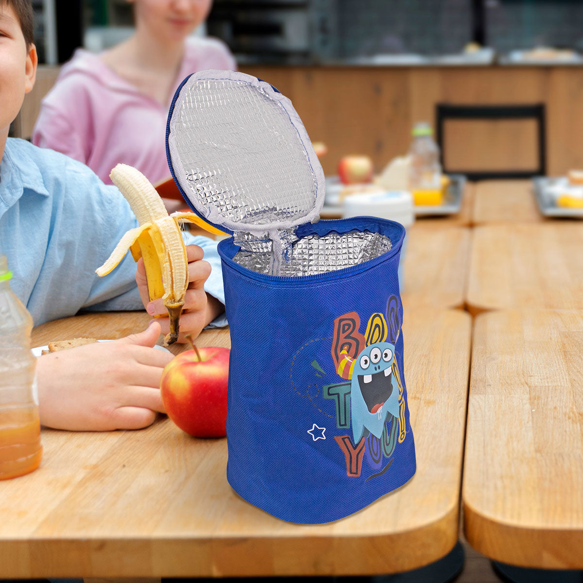 Lonchera Cilindro de Monstruo color Azul Rey 19X15cm