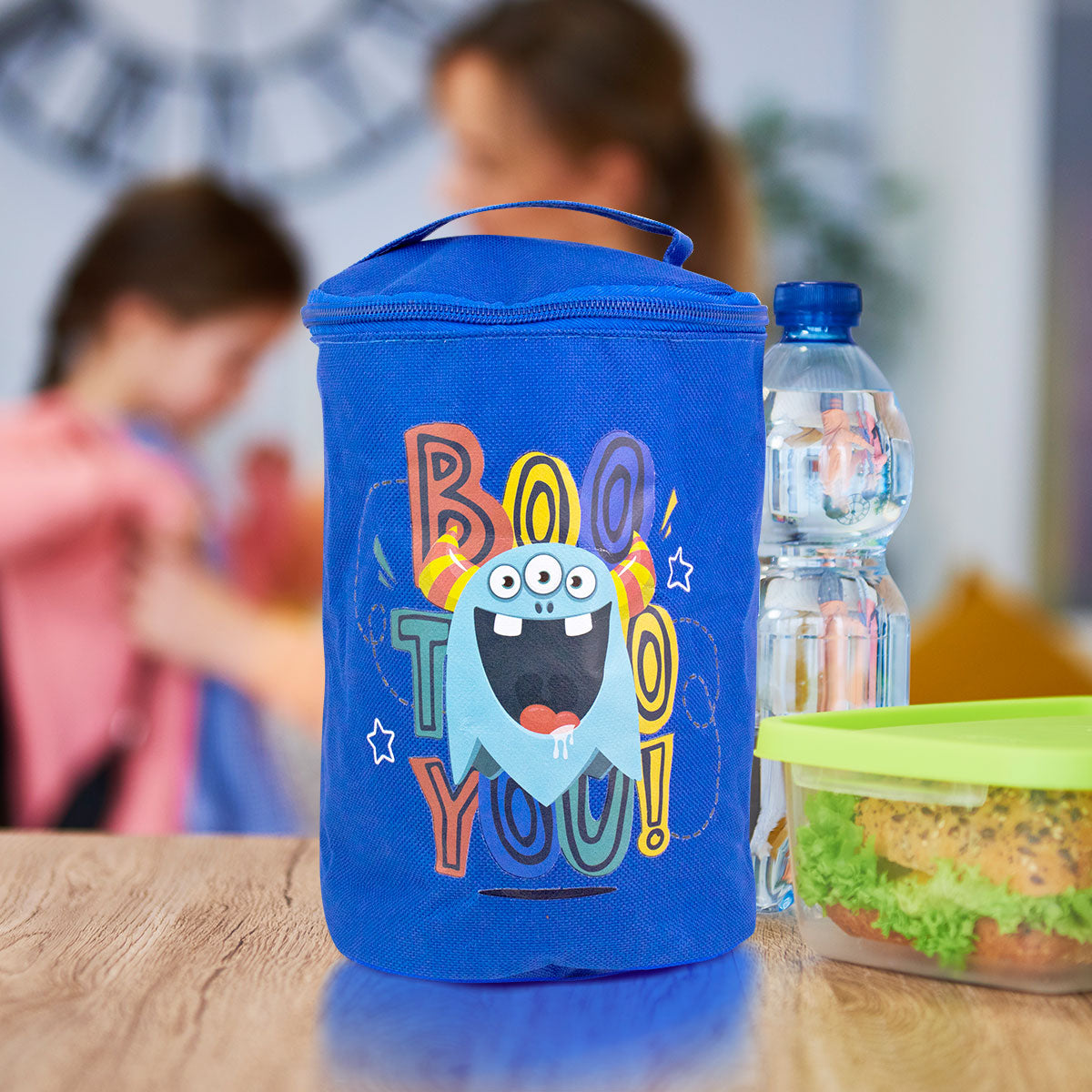 Lonchera Cilindro de Monstruo color Azul Rey 19X15cm