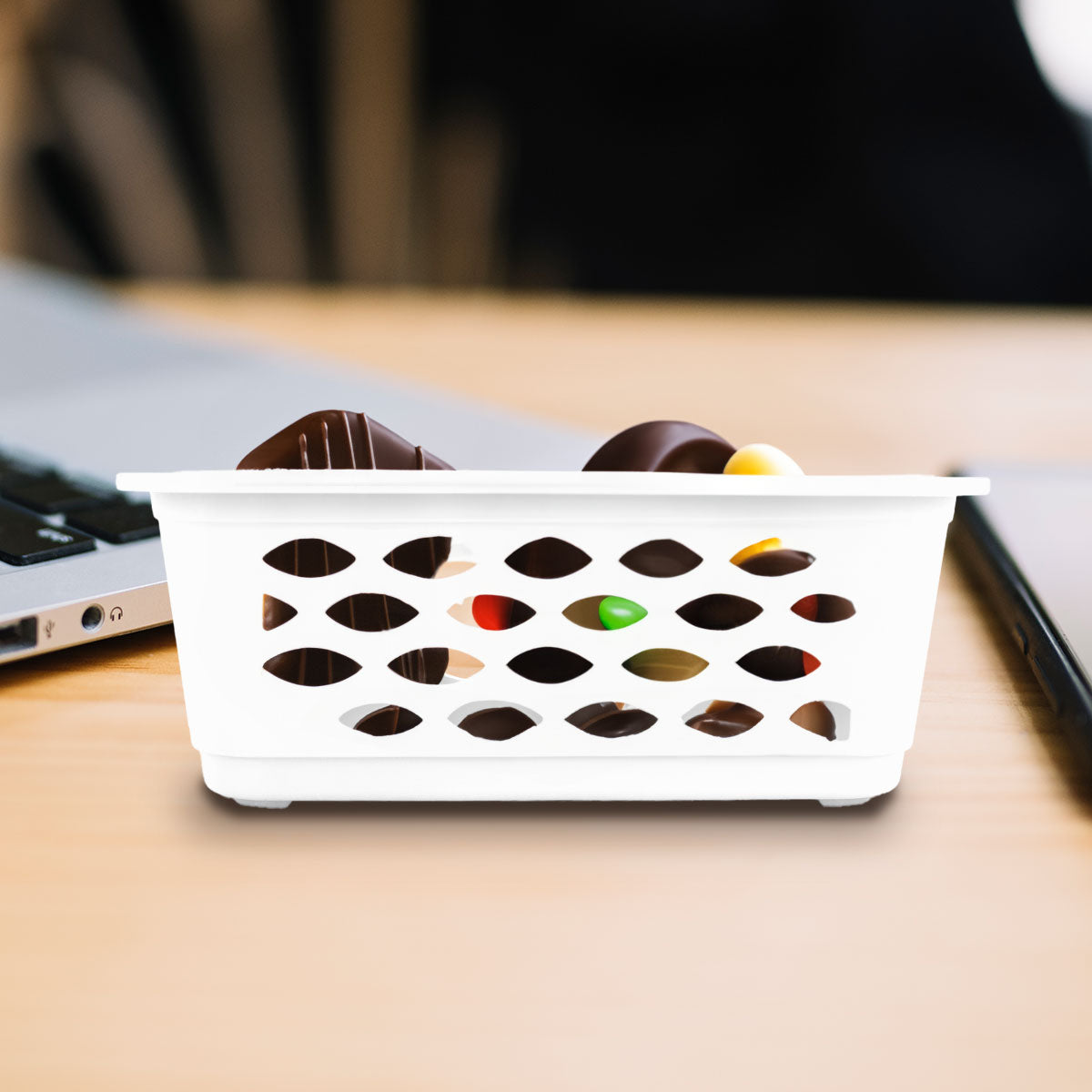 Canasta Rectangular Calada para Almacenamiento, color Blanco