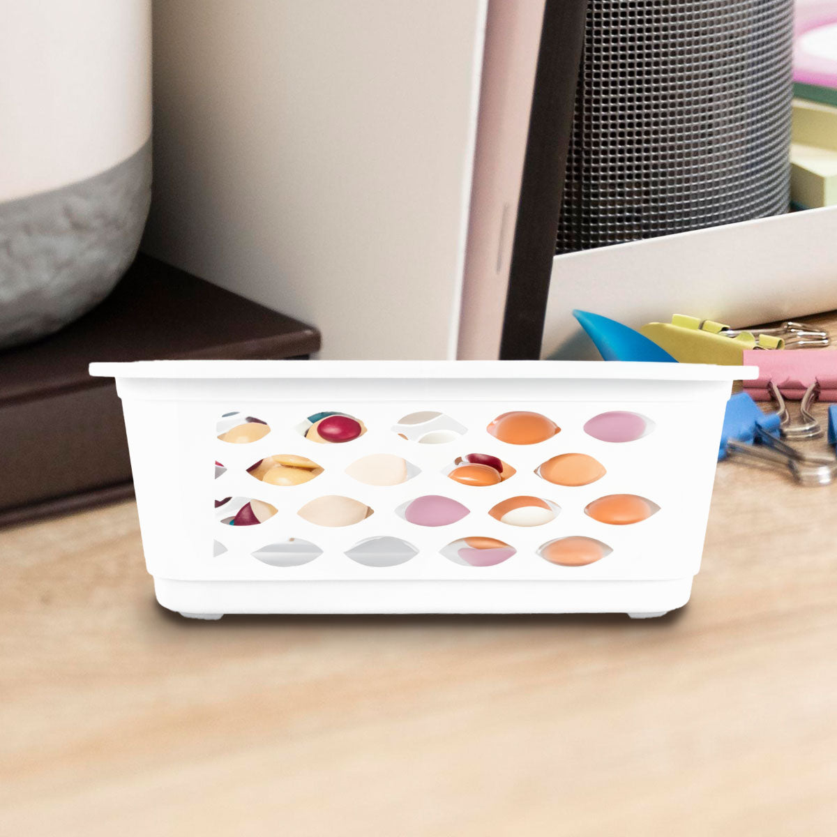 Canasta Rectangular Calada para Almacenamiento, color Blanco