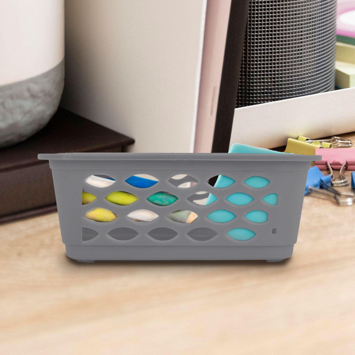 Canasta Rectangular Calada para Almacenamiento, color Gris