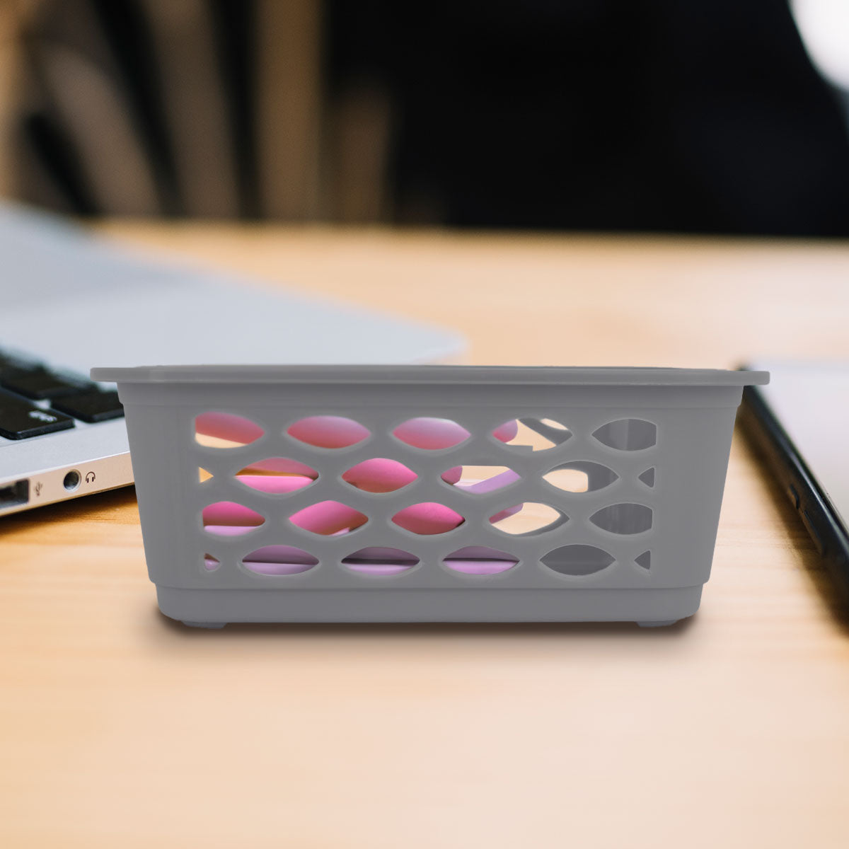 Canasta Rectangular Calada para Almacenamiento, color Gris