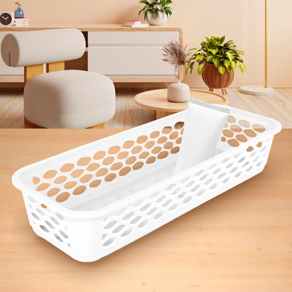 Bandeja Organizadora Rectangular de Plástico, Color Blanco