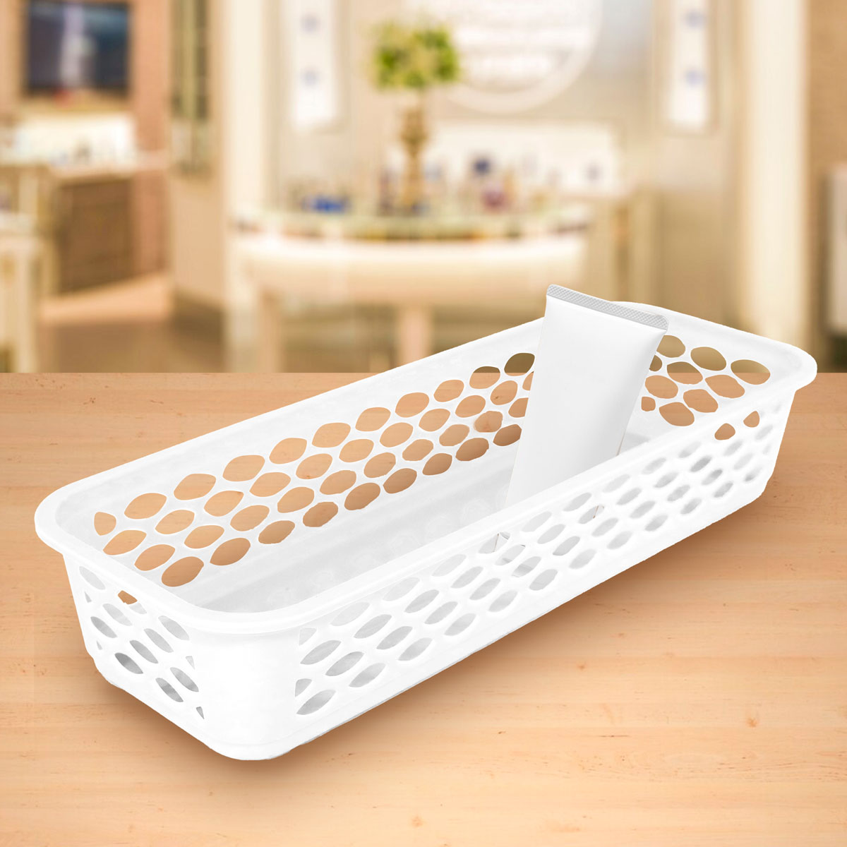 Bandeja Organizadora Rectangular de Plástico, Color Blanco