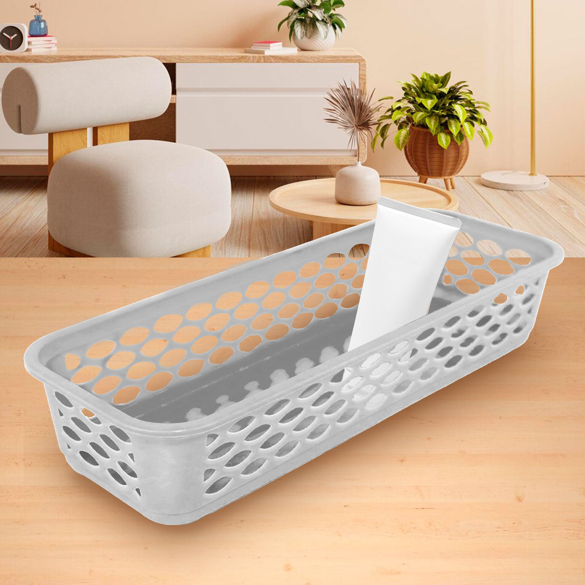 Bandeja Organizadora Rectangular de Plástico, Color Gris