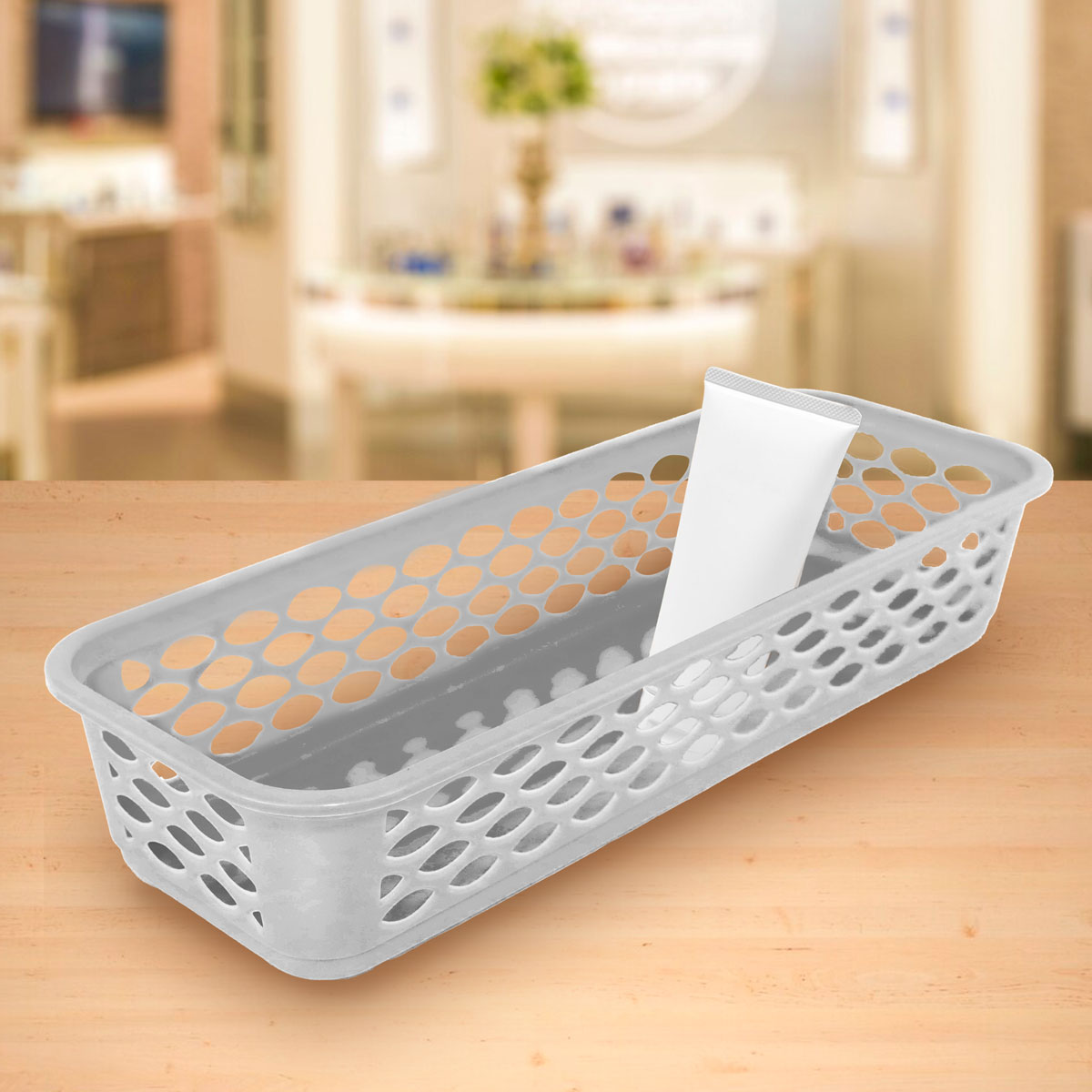 Bandeja Organizadora Rectangular de Plástico, Color Gris