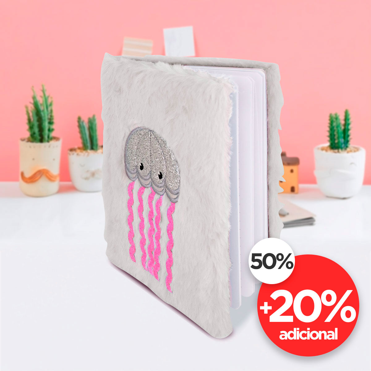 Libreta de Peluche con Diseño de Medusa, color Blanco