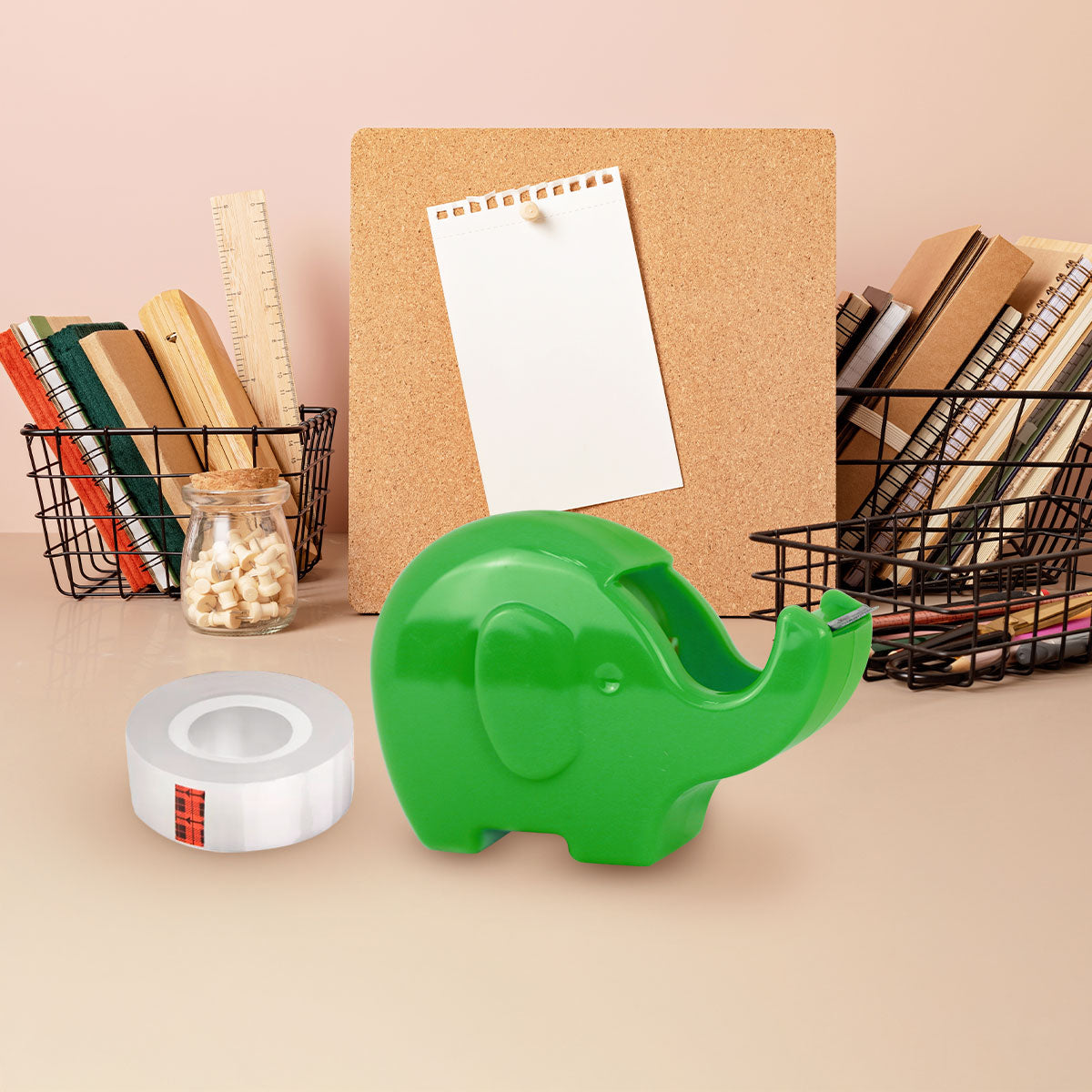 Dispensador de Cinta Adhesiva en Forma de Elefante, Color Verde