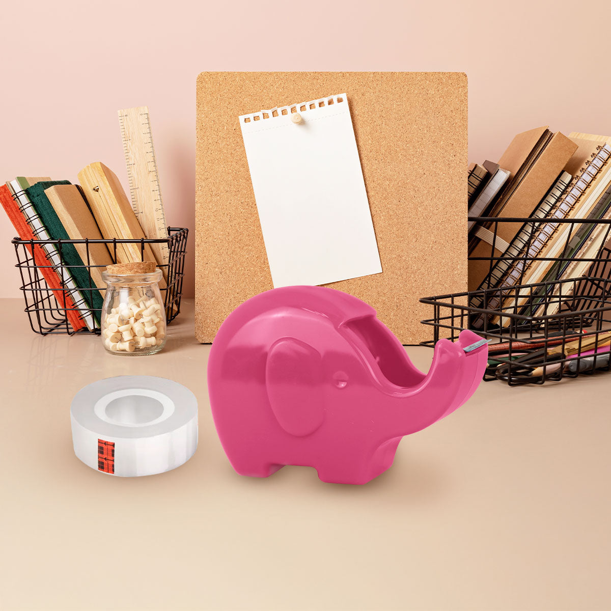 Dispensador de Cinta Adhesiva en Forma de Elefante, Color Rosa