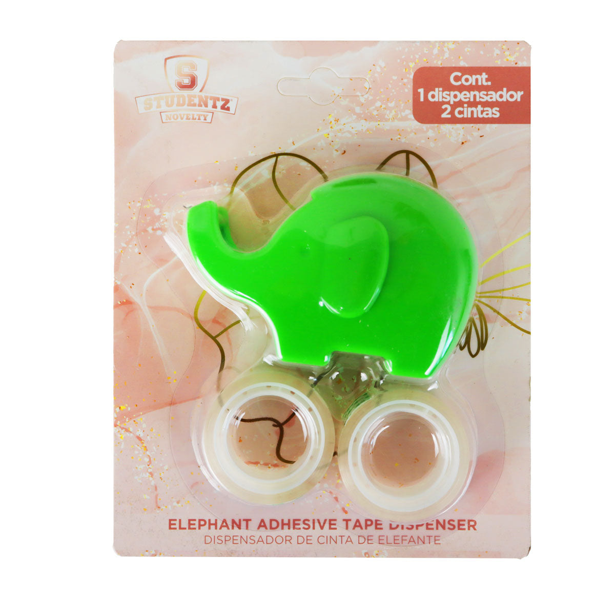 Dispensador de Cinta Adhesiva en Forma de Elefante, Color Verde, 3 pzas