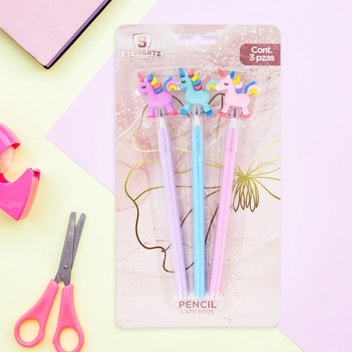 Lapiceros Tipo Pencil Unicornio con 3 Pza.
