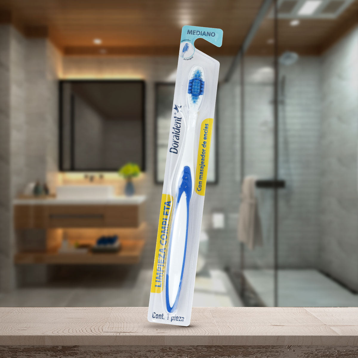 Cepillo Dental con Masajeador de Encías, Color Azul