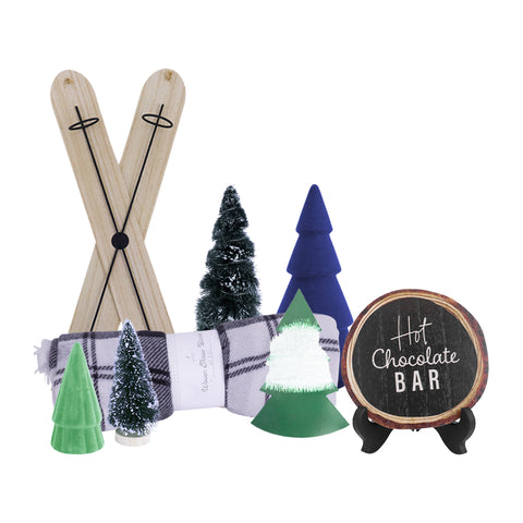 Set de Navidad con 4 Mini Árboles, 1 Manta, 1 Decoración de Esquí, 1 Letrero y 1 Cordón para Decoraciones