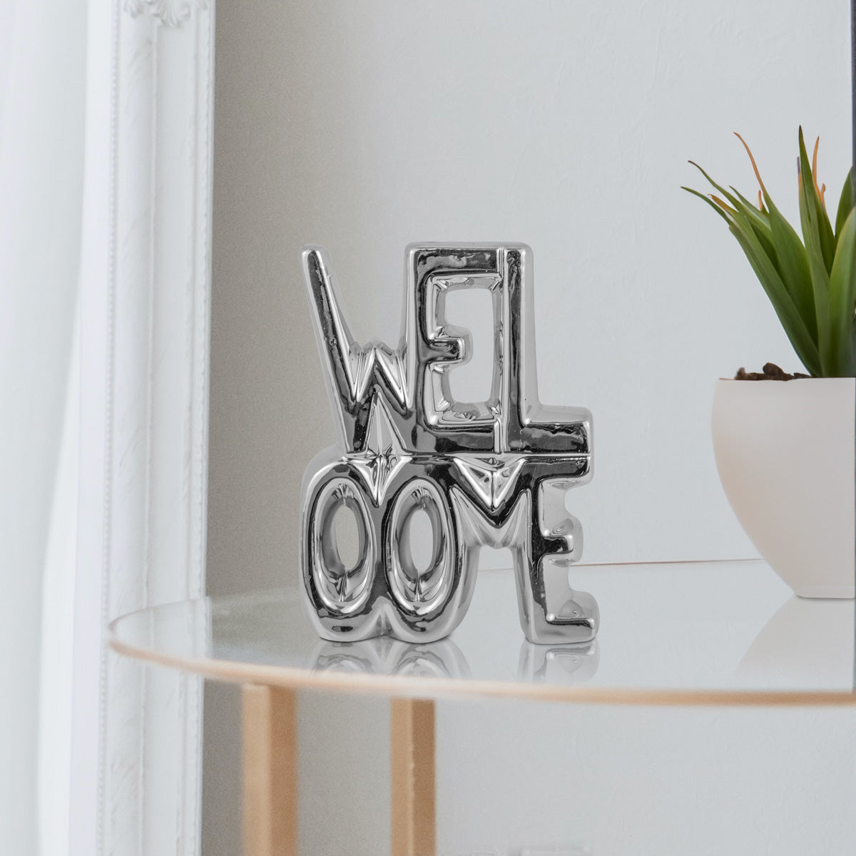 Letrero de mesa "Welcome" color Plata