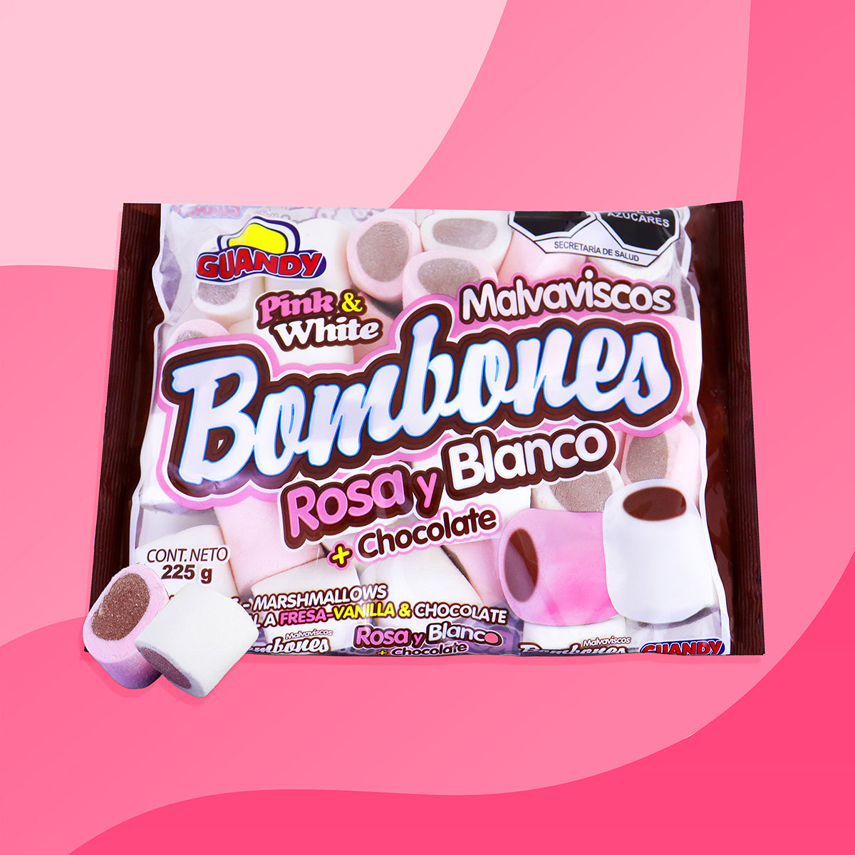 Guandy, Malvaviscos Rosa y Blanco + Chocolate, 225g.