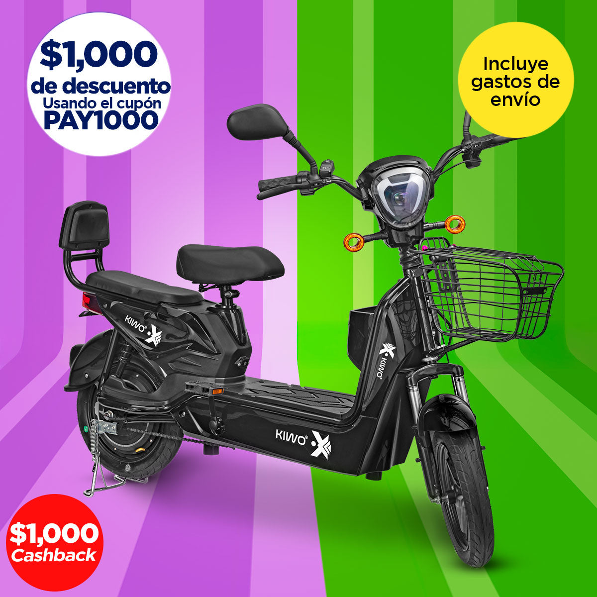 Bicicleta Eléctrica Negra Kiwo GY801