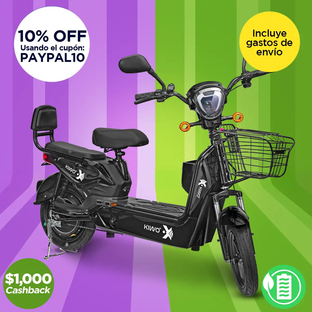 Bicicleta Eléctrica Negra Kiwo GY801