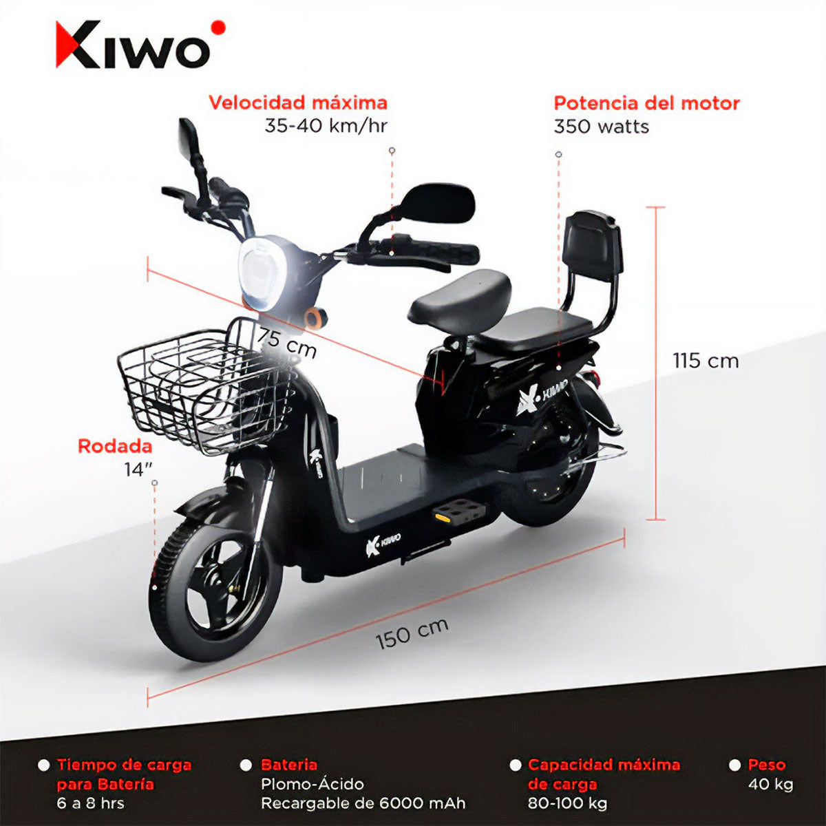 Bicicleta Eléctrica Negra Kiwo GY801