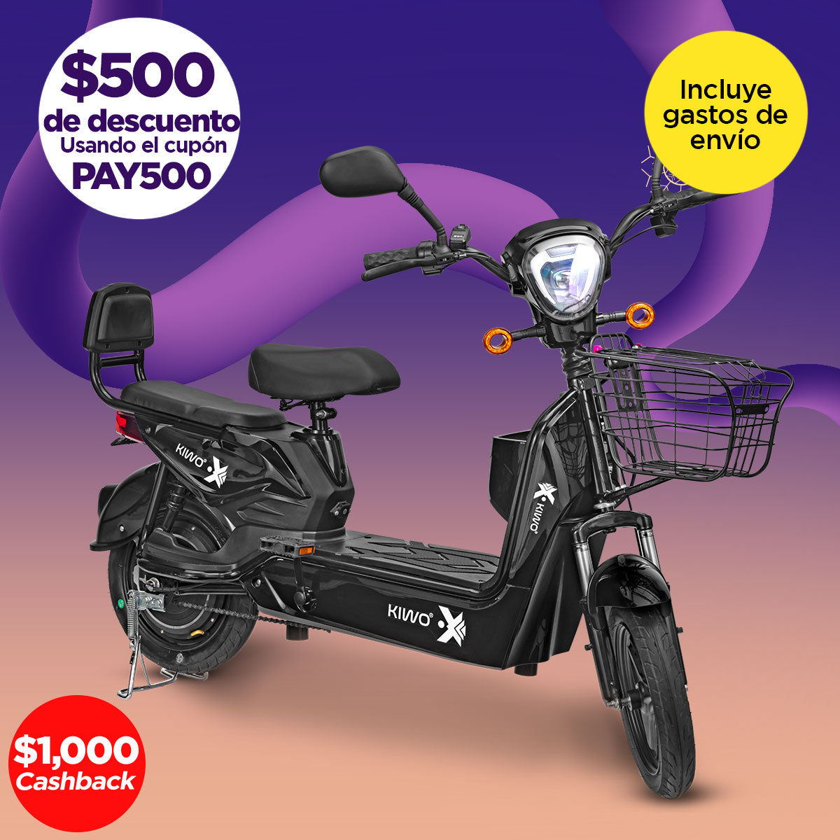 Bicicleta Eléctrica Negra Kiwo GY801