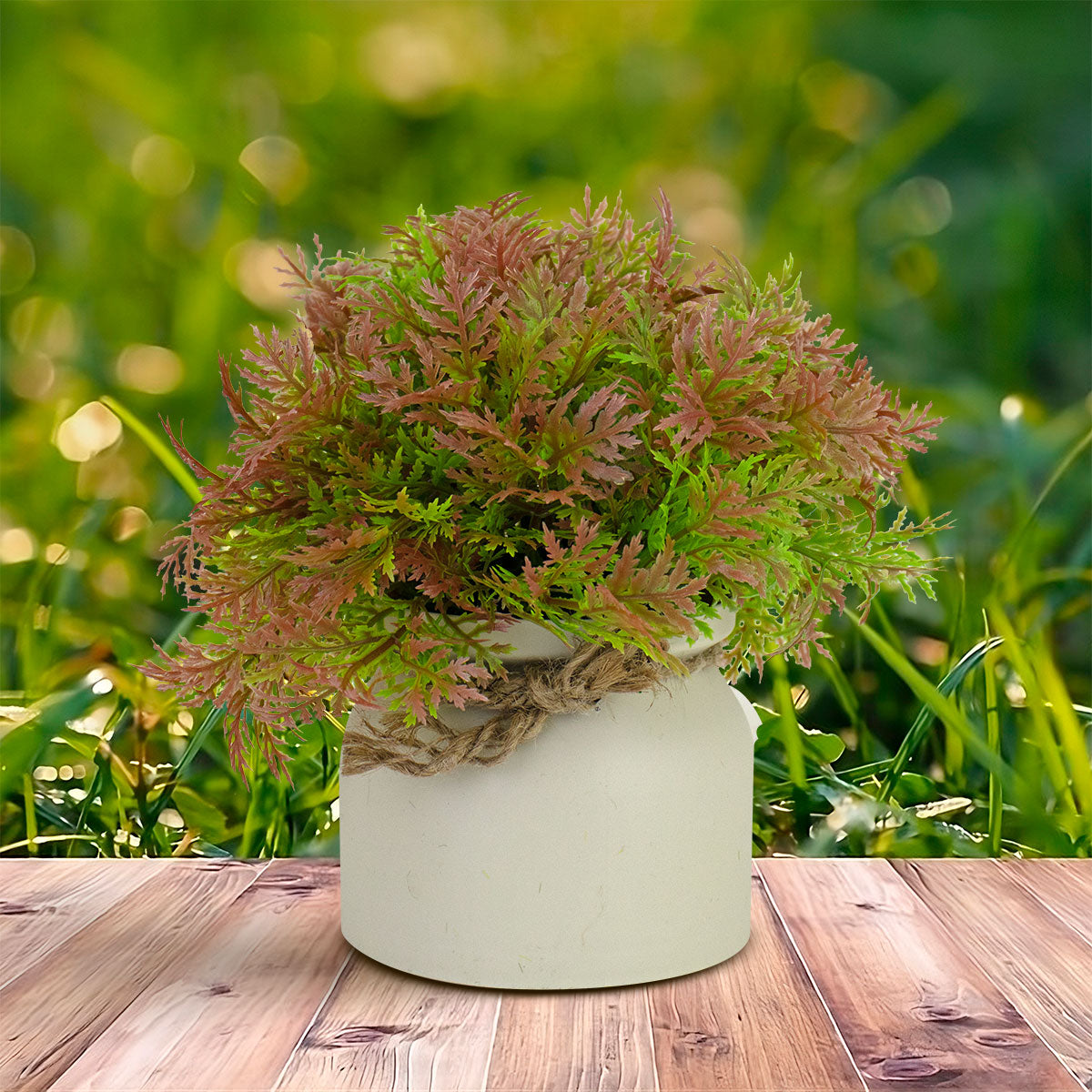 Arbusto Artificial color Verde con Rosa en Maceta 16x10x10cm