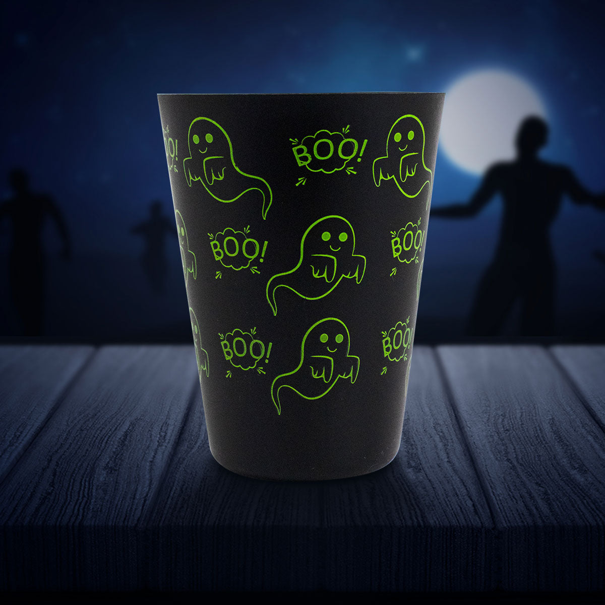 Vasos color Negro con Diseño de Fantasmas 4 piezas