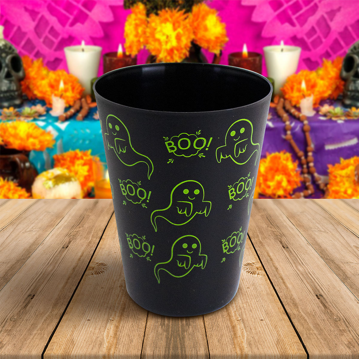 Vasos color Negro con Diseño de Fantasmas 4 piezas