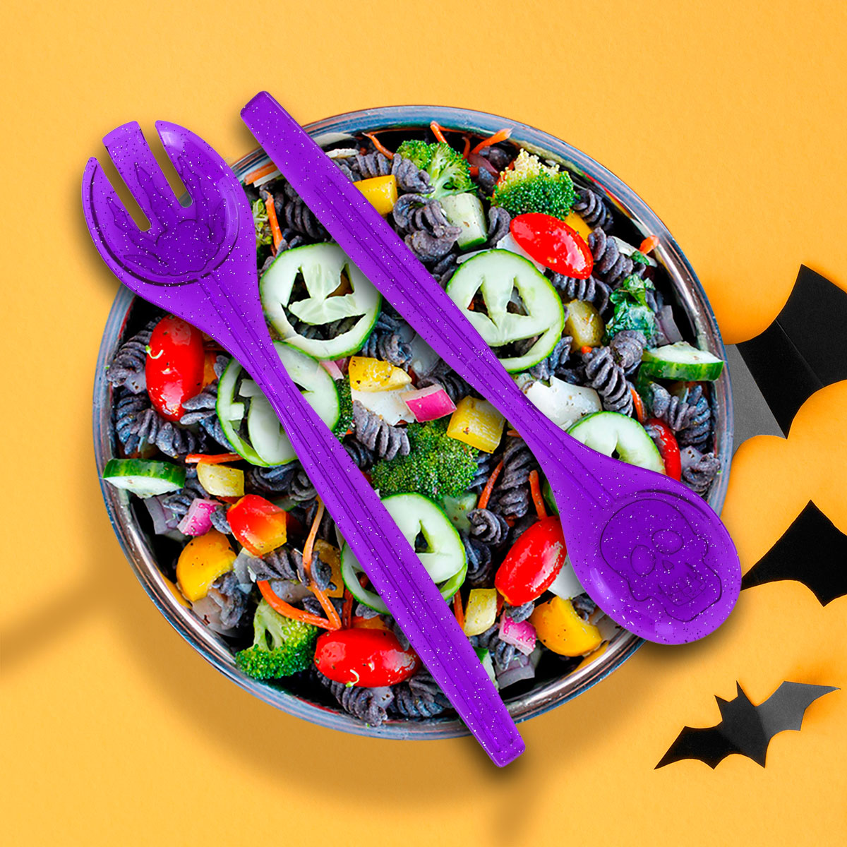 Cucharas color Morado con Diseño de Halloween para Ensalada
