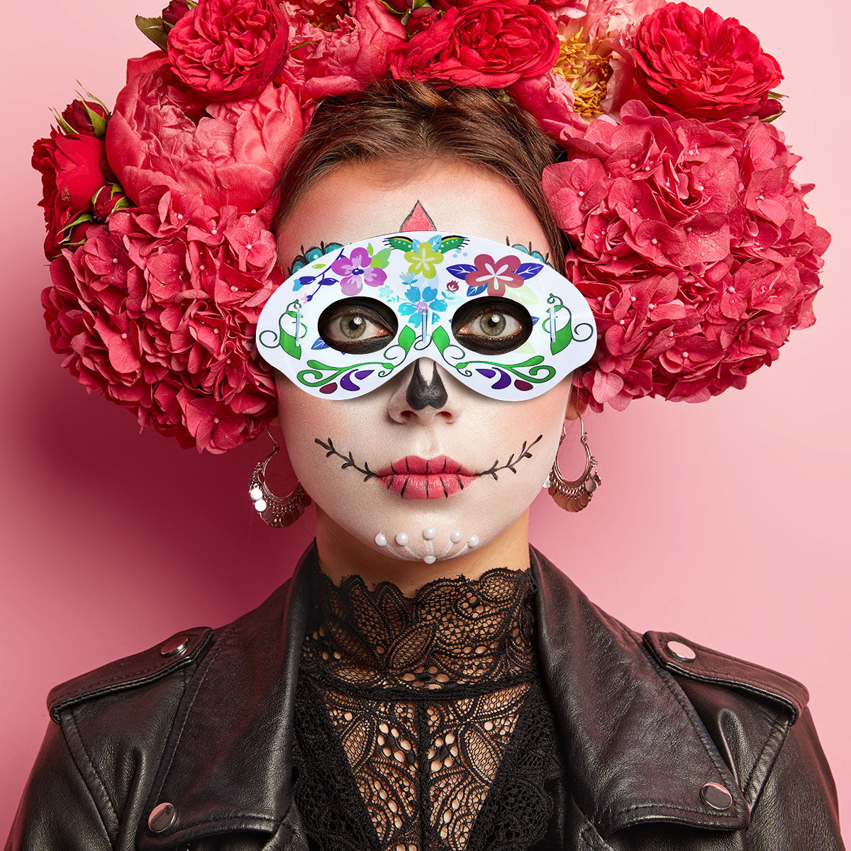 Máscara con Diseño de Catrina Fluorescente color Naranja