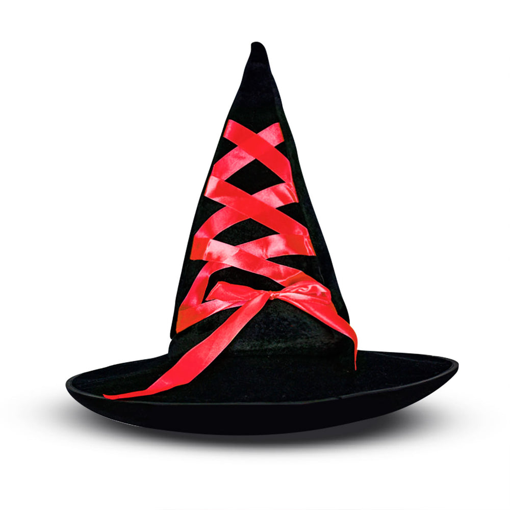 Sombrero para Disfraz de Bruja con Listón color Rojo