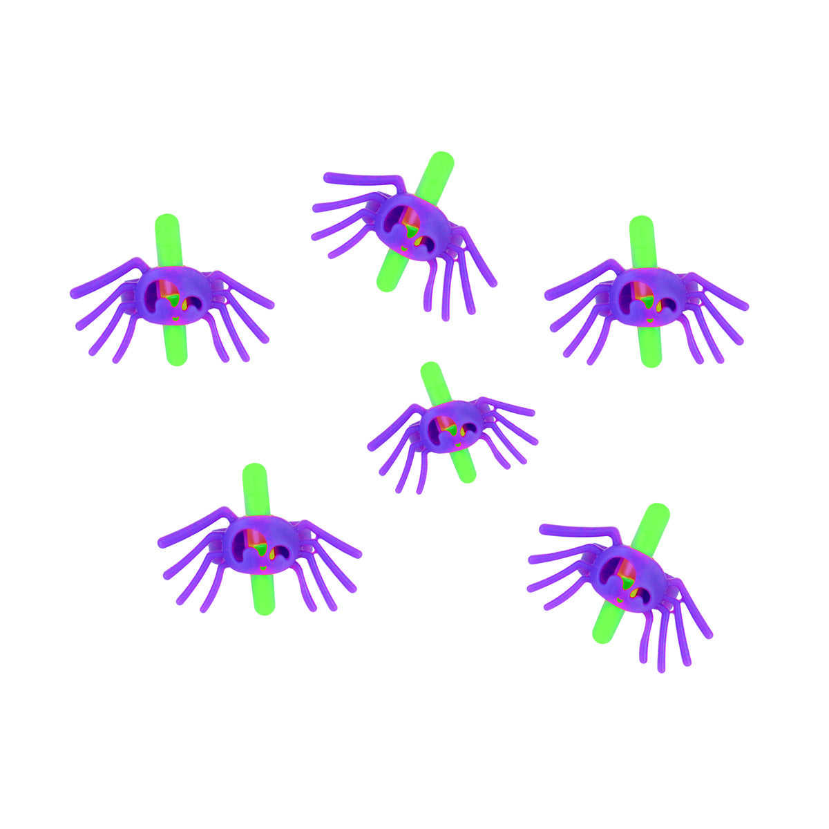 Anillos en Forma de Araña Fluorescente color Verde, 4 piezas.