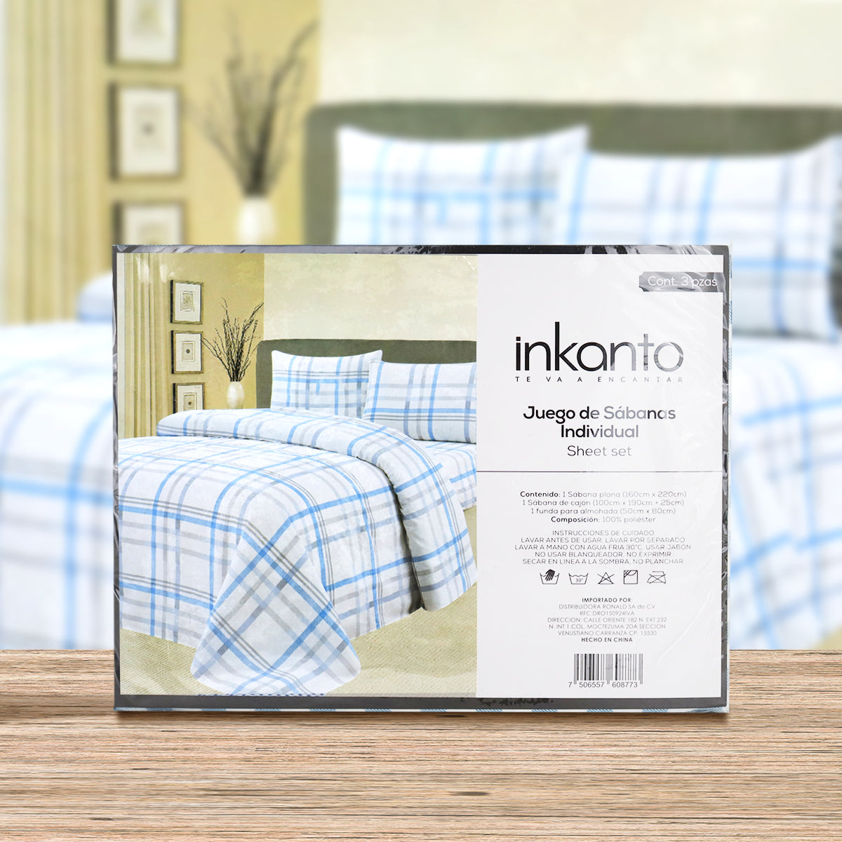 Juego de Sábanas Matrimoniales, Diseño Líneas, Color Azul