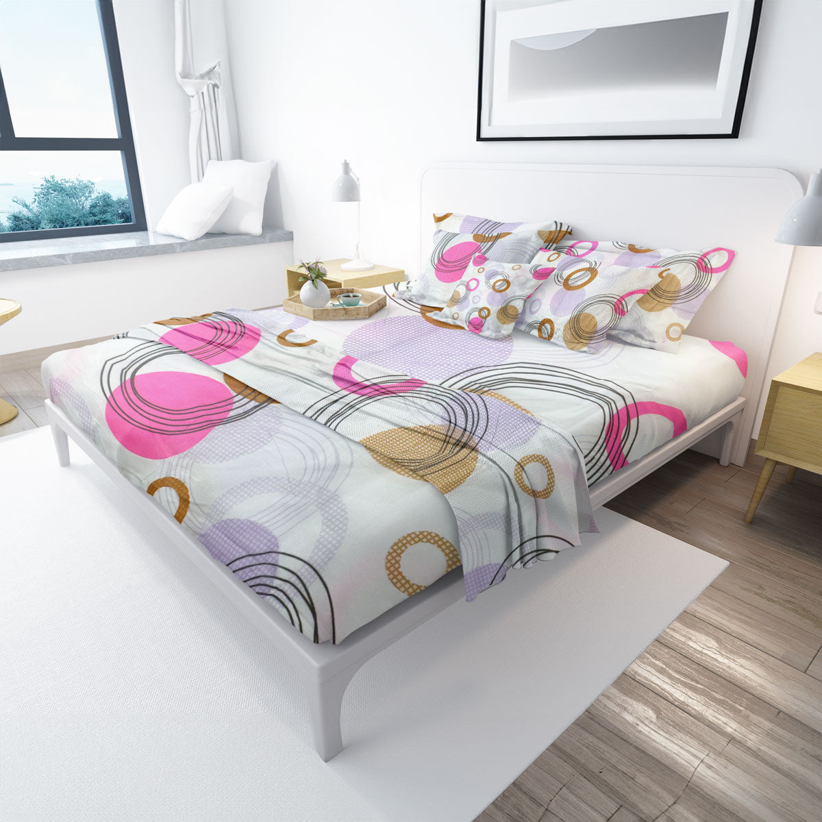 Juego de Sábanas Matrimonial con Diseño de Círculos