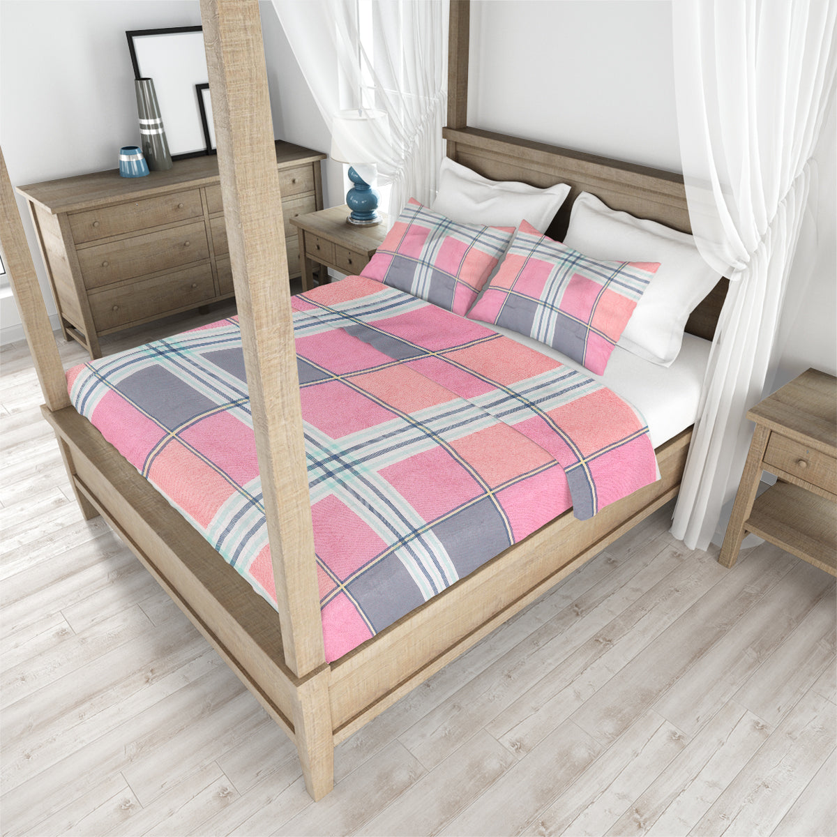 Juego de Sábanas Individual, Diseño Cuadros, Color Morado