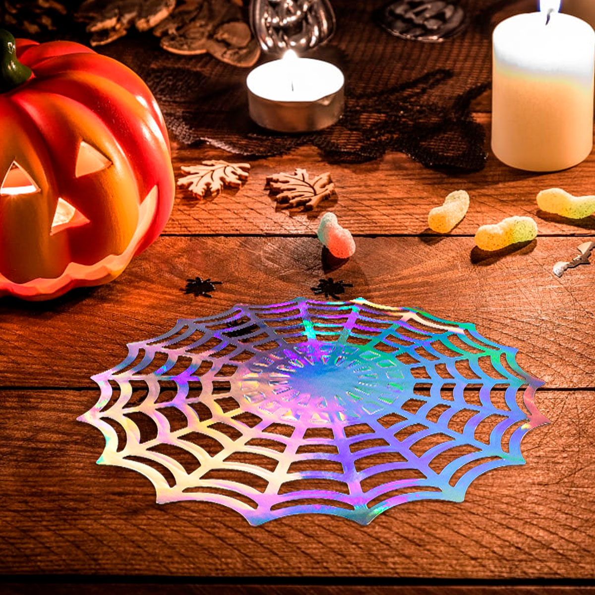 Manteles de Telaraña Tornasol para Halloween, 4 pzas.
