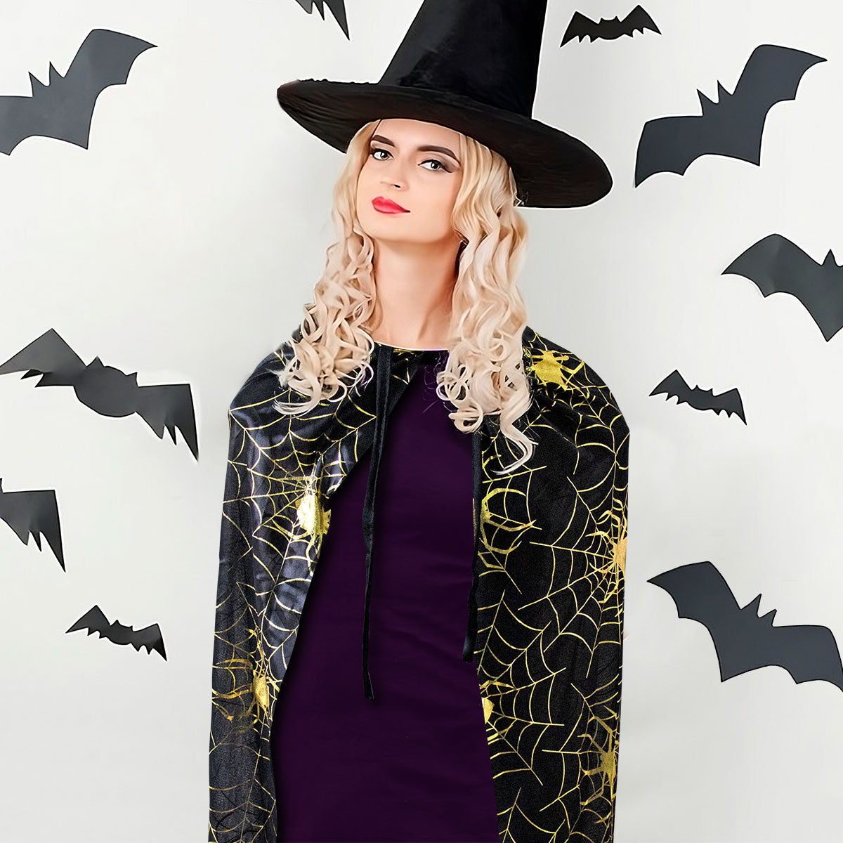Capa color Negro con Telarañas Doradas para Disfraz de Halloween